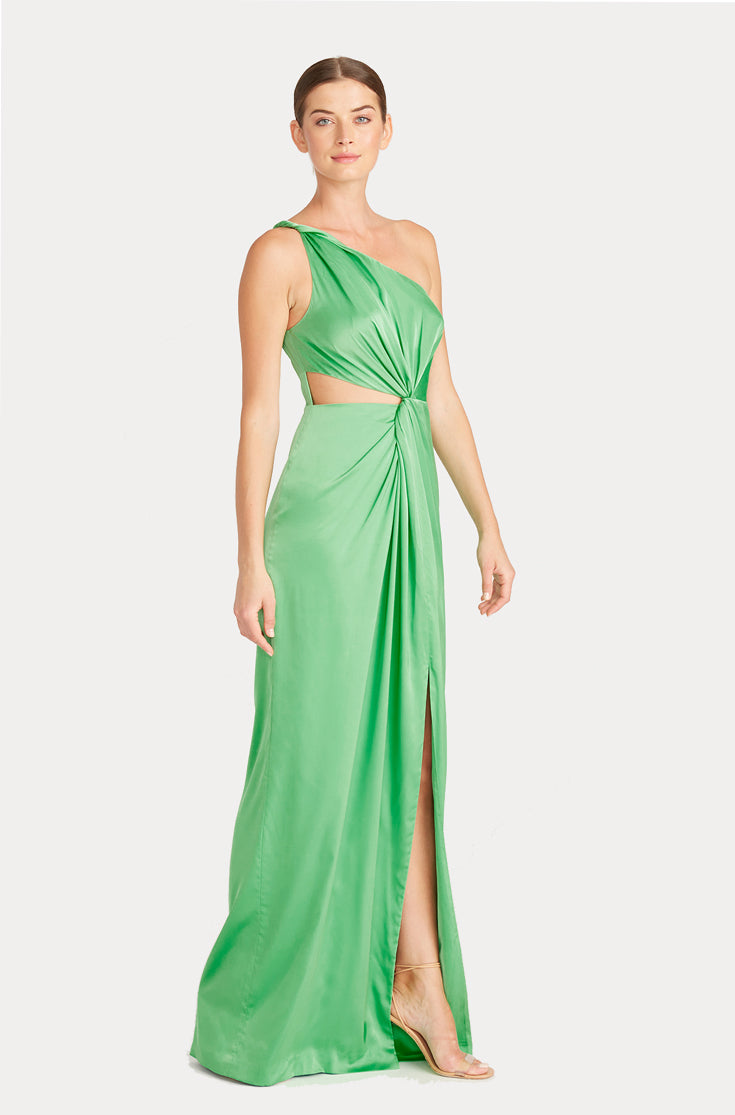 Buy Oscar De La Renta One-shoulder Pleated Metallic Lame Gown - Green At  55% Off | Editorialist