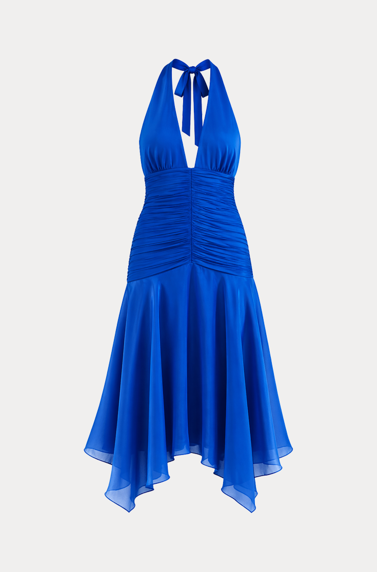 cobalt blue halter dress Lirielle – Marcelle Lifestyle style bodice flows effortlessly pcat-216 Size:6X/7 Sunlit Dress Medium