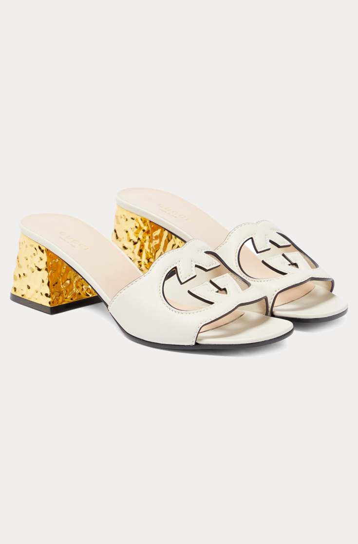 Logo Gold Gucci Sandal Interlocking G Cutout Leather Sandals